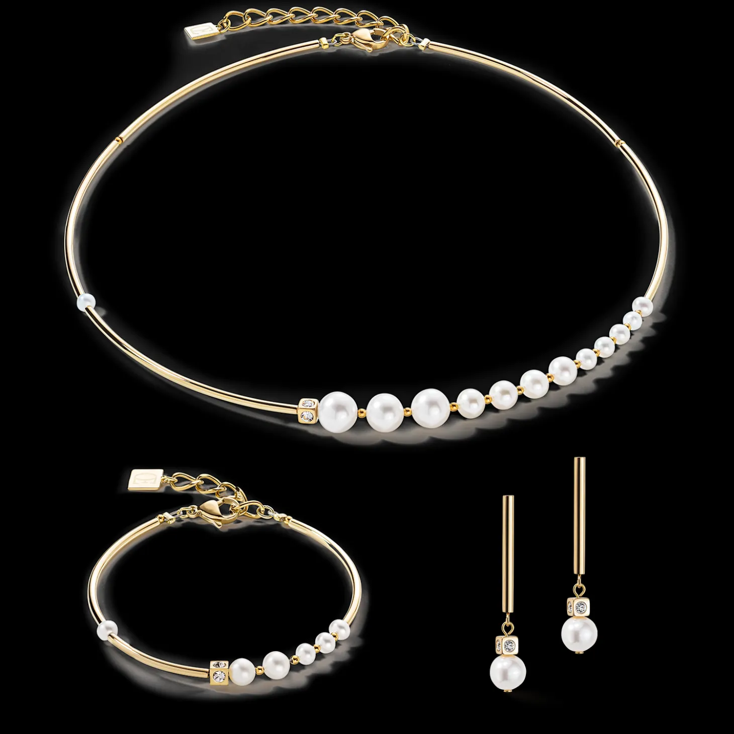 Earrings Asymmetry Freshwater Pearls & stainless steel white-gold