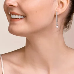 Earrings Asymmetry freshwater pearls & stainless steel white-silver