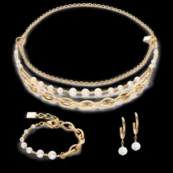 Earrings Creole Freshwater Pearls & Chunky Chain Navette Multiwear white-gold