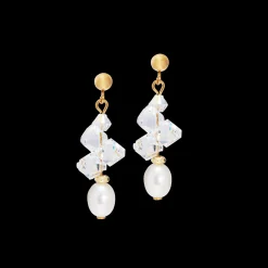Earrings Dancing Crystals & Pearls gold