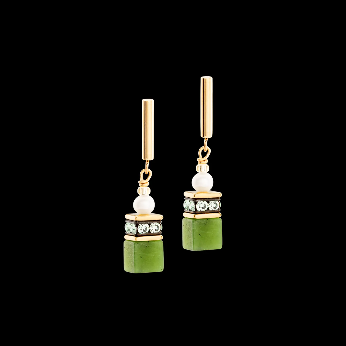 Earrings GeoCUBE® Fusion Precious Pearl Mix gold-green