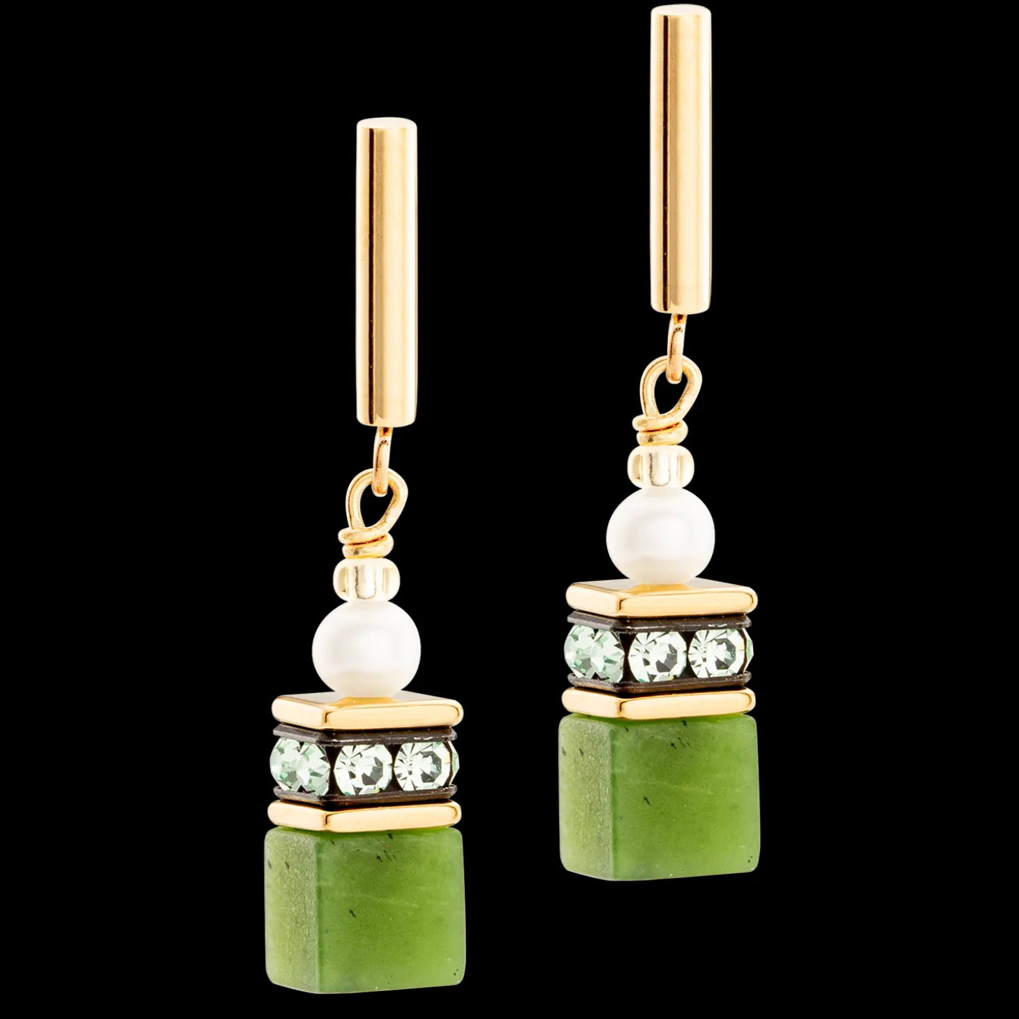 Earrings GeoCUBE® Fusion Precious Pearl Mix gold-green