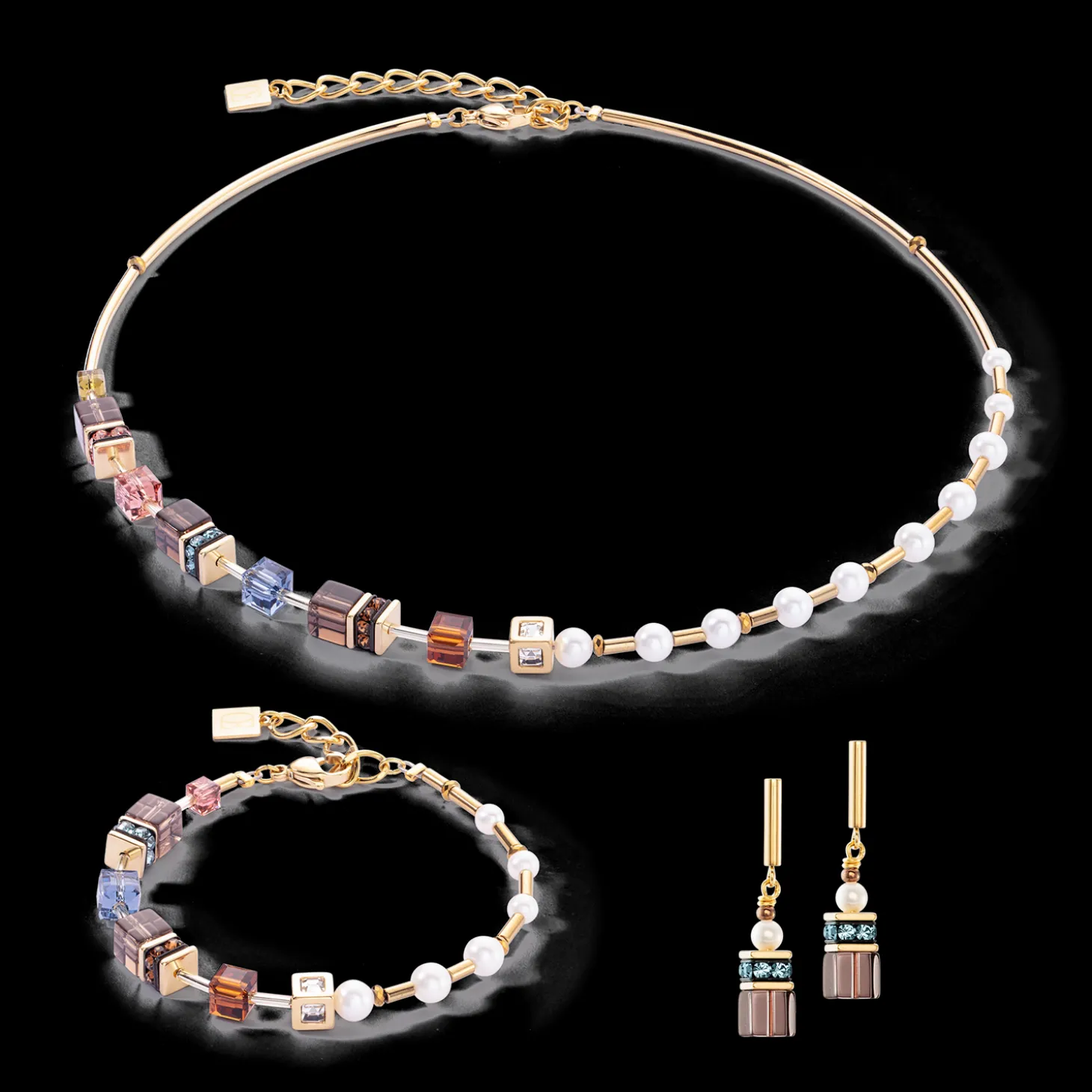 Earrings GeoCUBE® Fusion Precious Pearl Mix gold-autumn