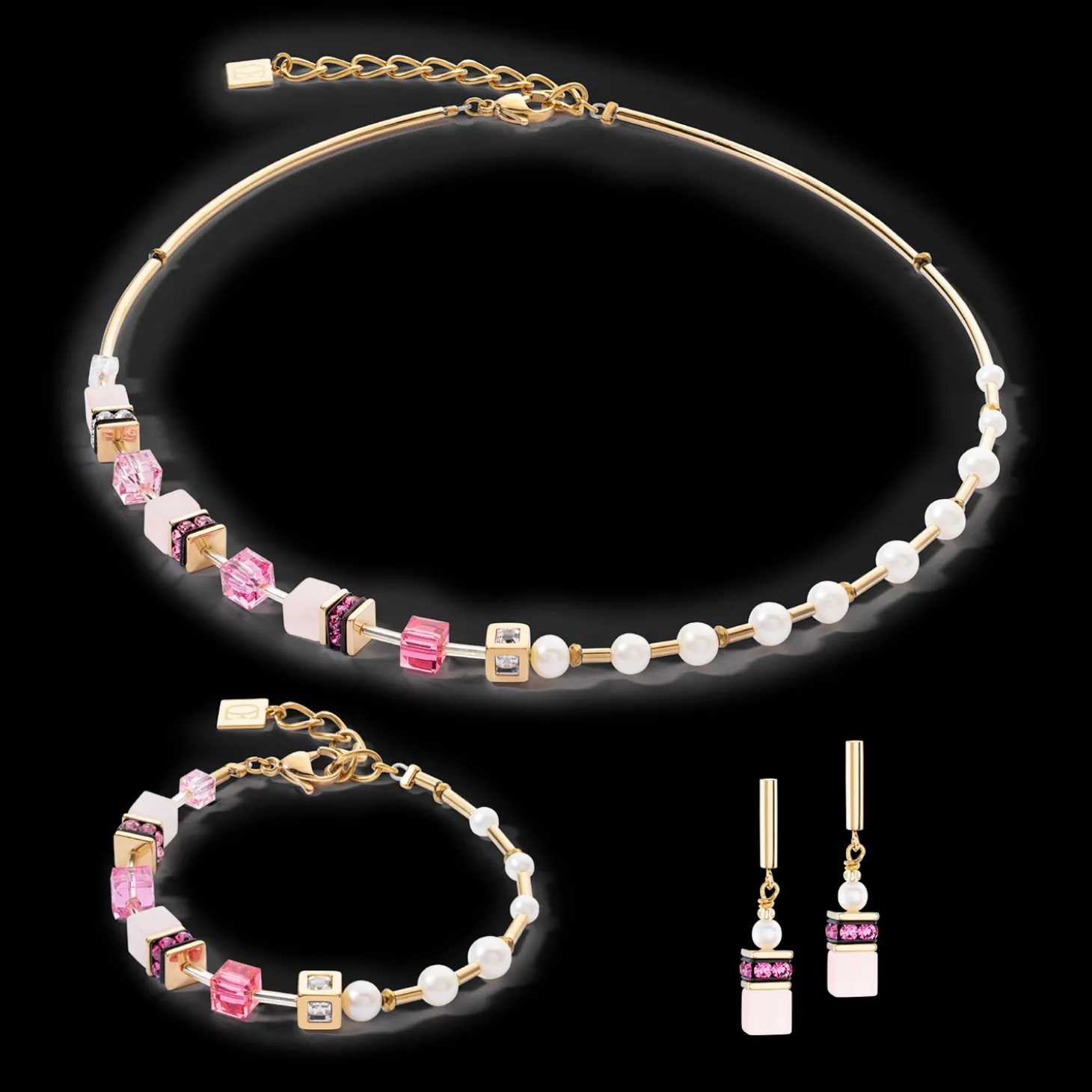 Earrings GeoCUBE® Fusion Precious Pearl Mix gold-pink