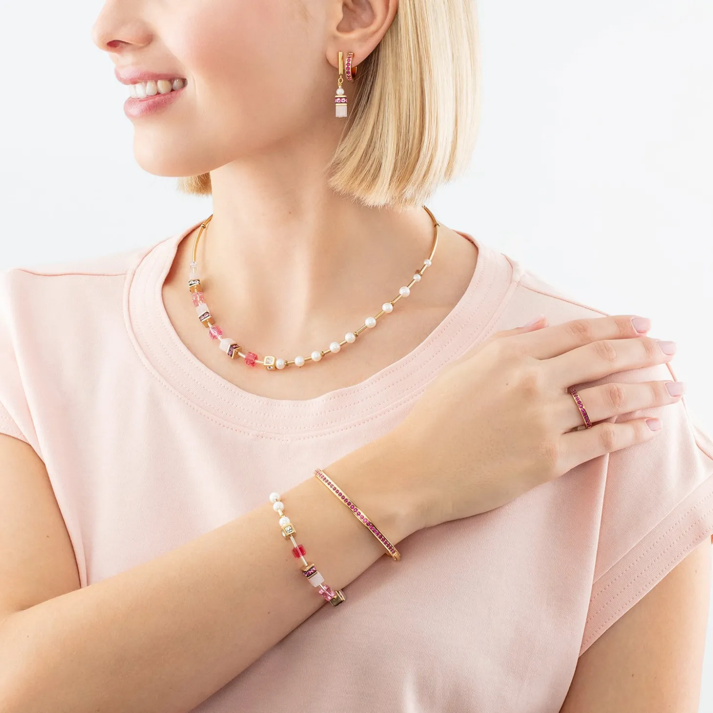 Earrings GeoCUBE® Fusion Precious Pearl Mix gold-pink