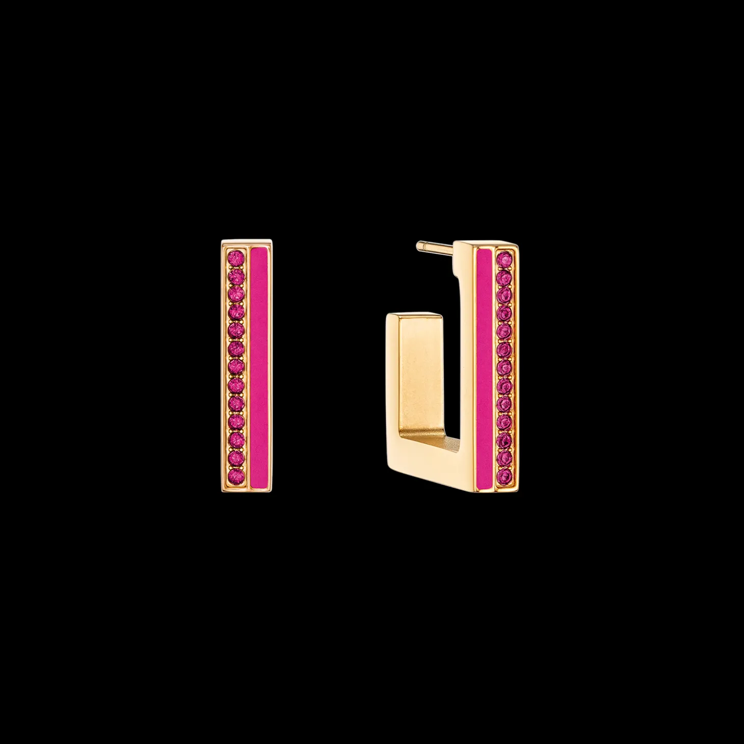 Earrings Hoops Square Stripes 20 gold-pink