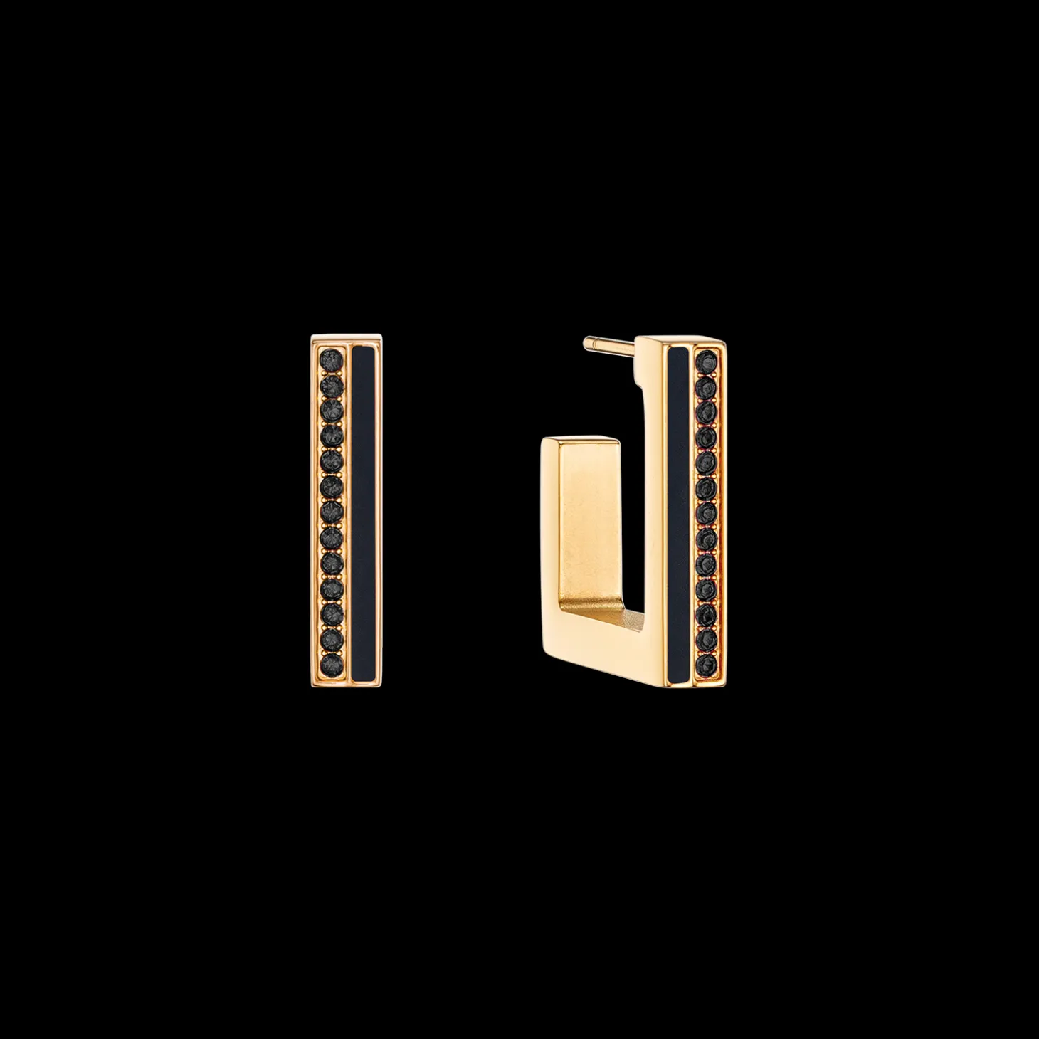 Earrings Hoops Square Stripes 20 gold-black
