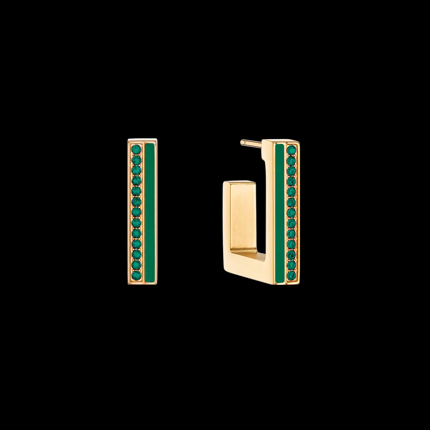 Earrings Hoops Square Stripes 20 gold-green
