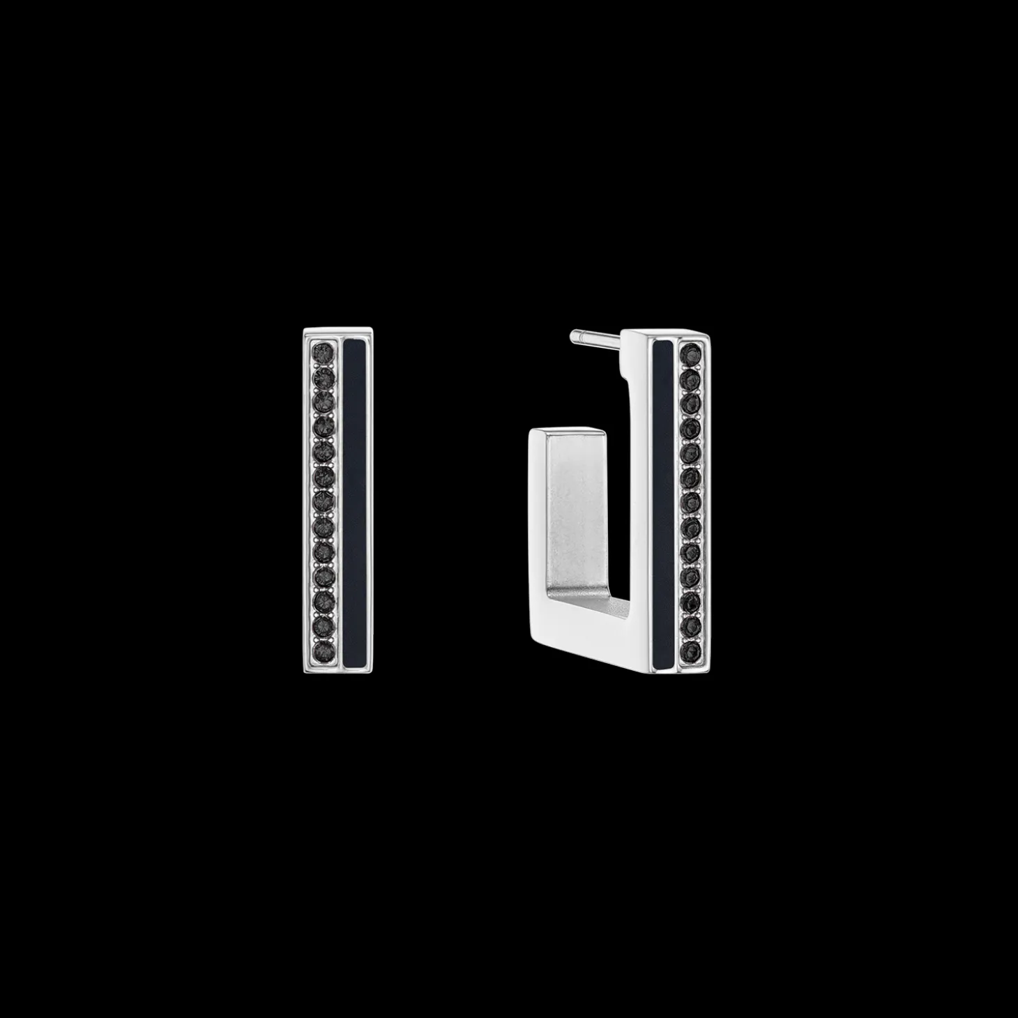 Earrings Hoops Square Stripes 20 silver-black