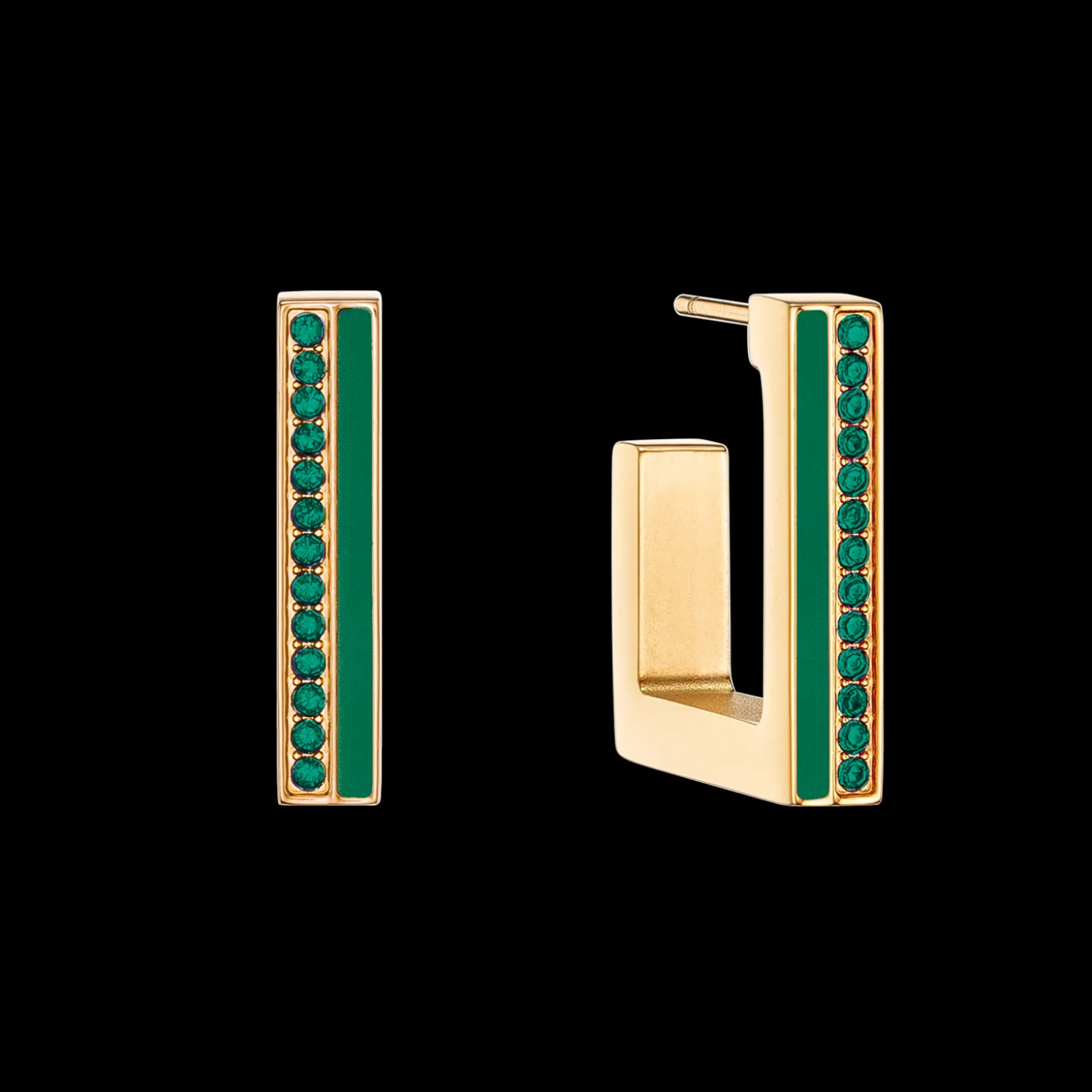 Earrings Hoops Square Stripes 20 gold-green
