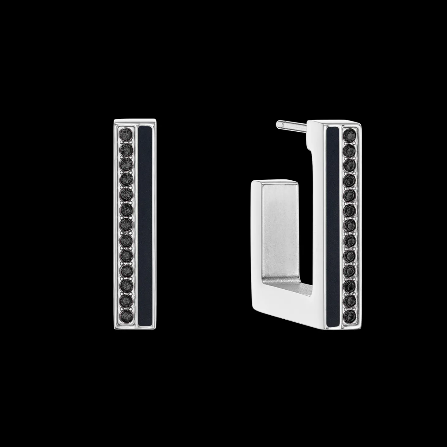 Earrings Hoops Square Stripes 20 silver-black