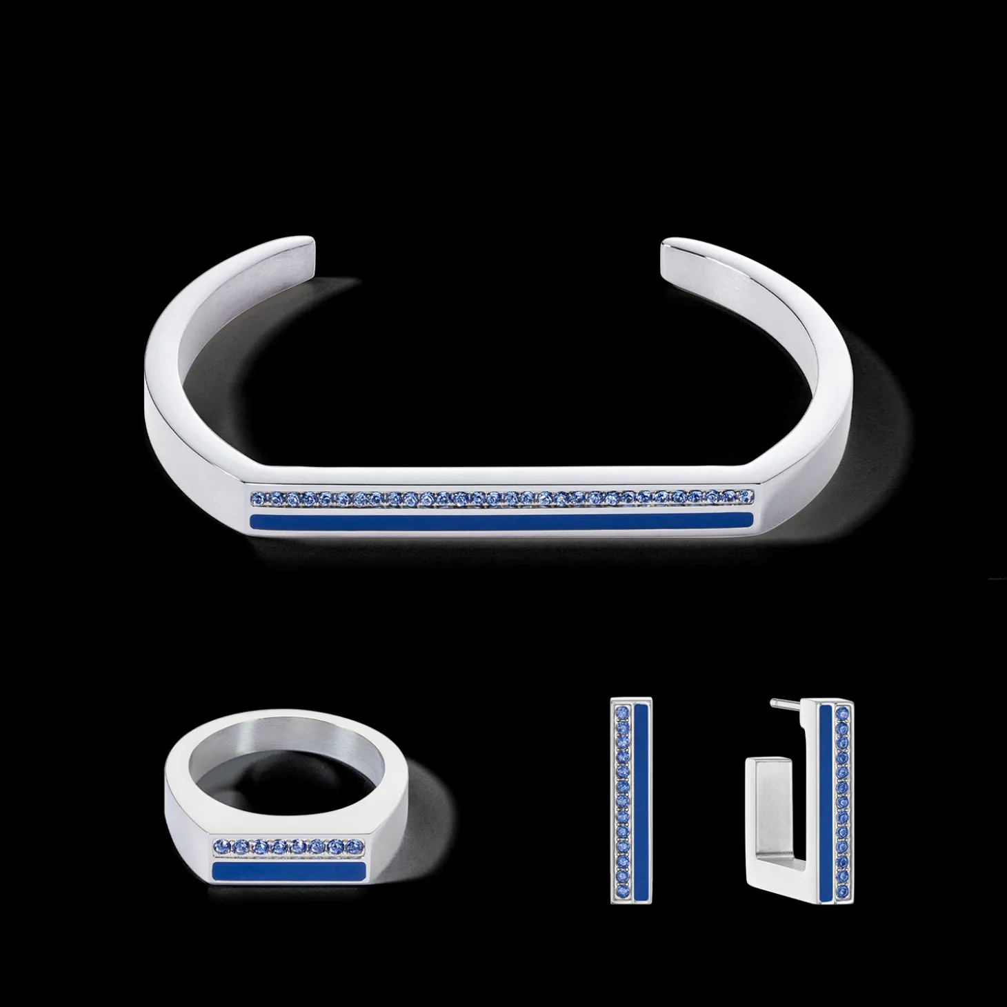 Earrings Hoops Square Stripes 20 silver-blue