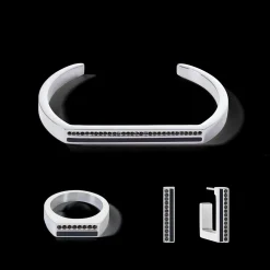 Earrings Hoops Square Stripes 20 silver-black