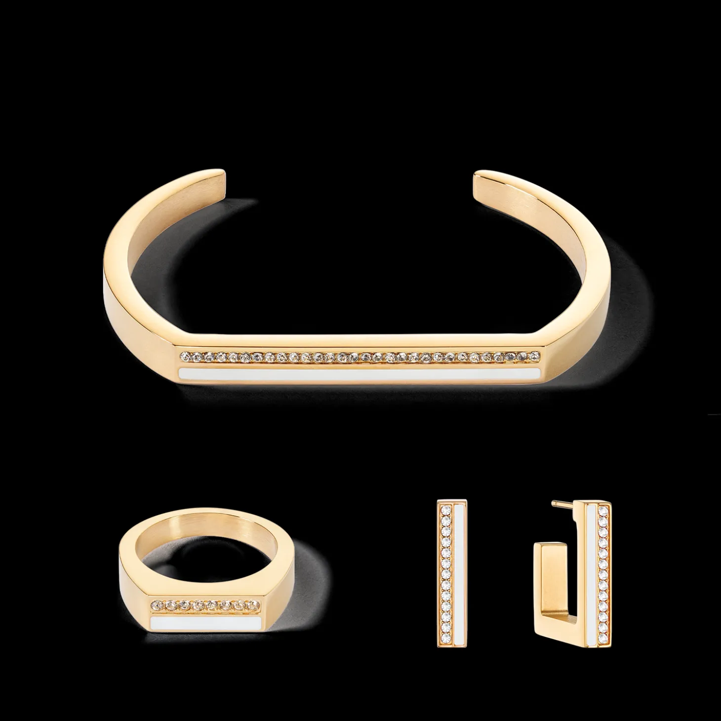 Earrings Hoops Square Stripes 20 gold-white