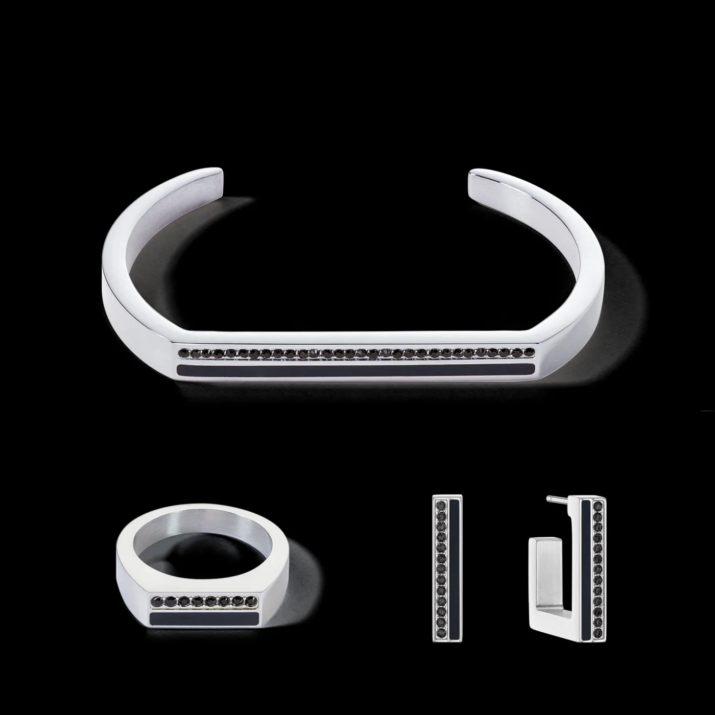 Earrings Hoops Square Stripes 20 silver-black