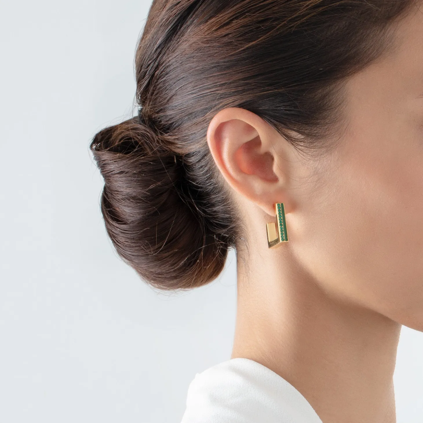 Earrings Hoops Square Stripes 20 gold-green