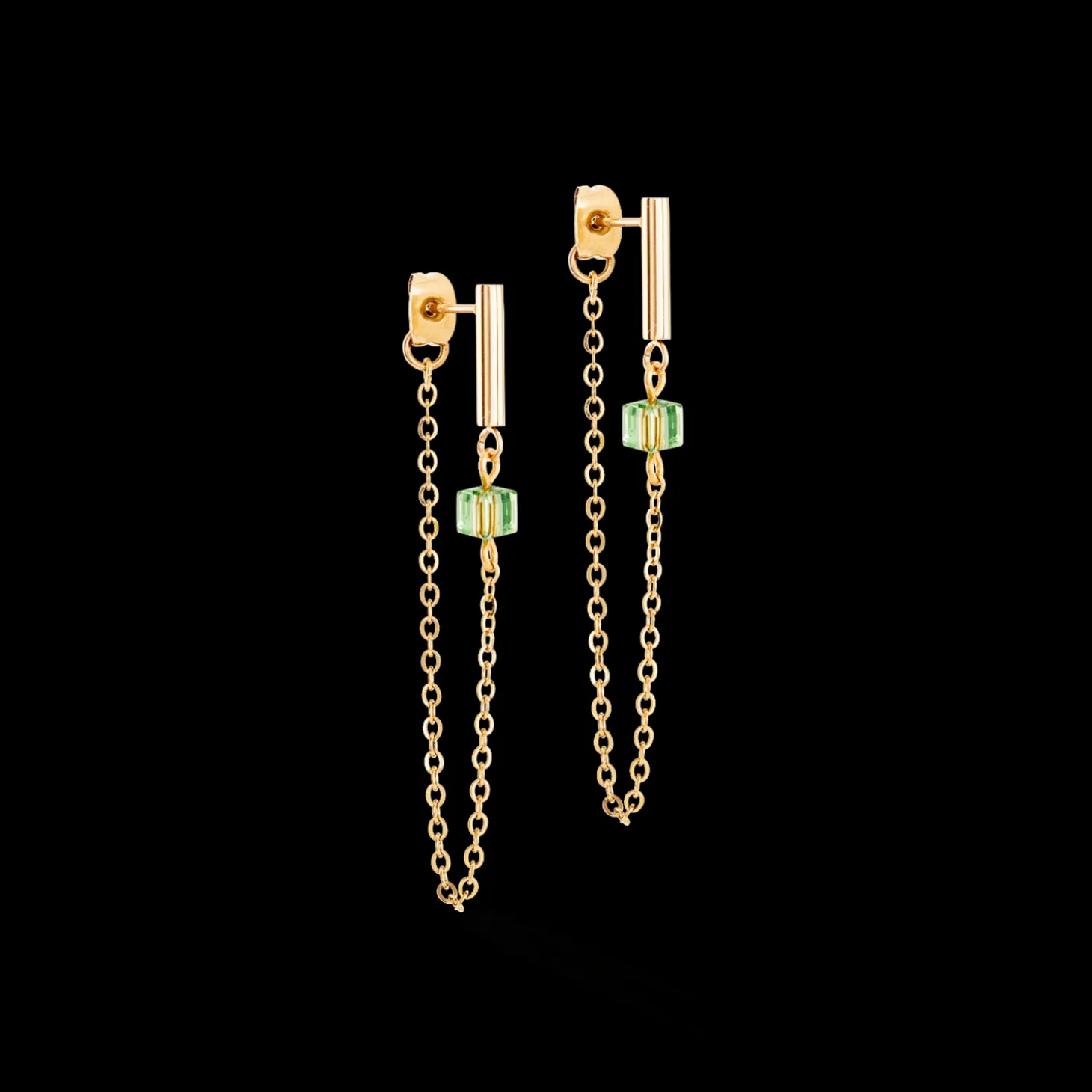 Earrings Mini Cubes & Chain gold-green