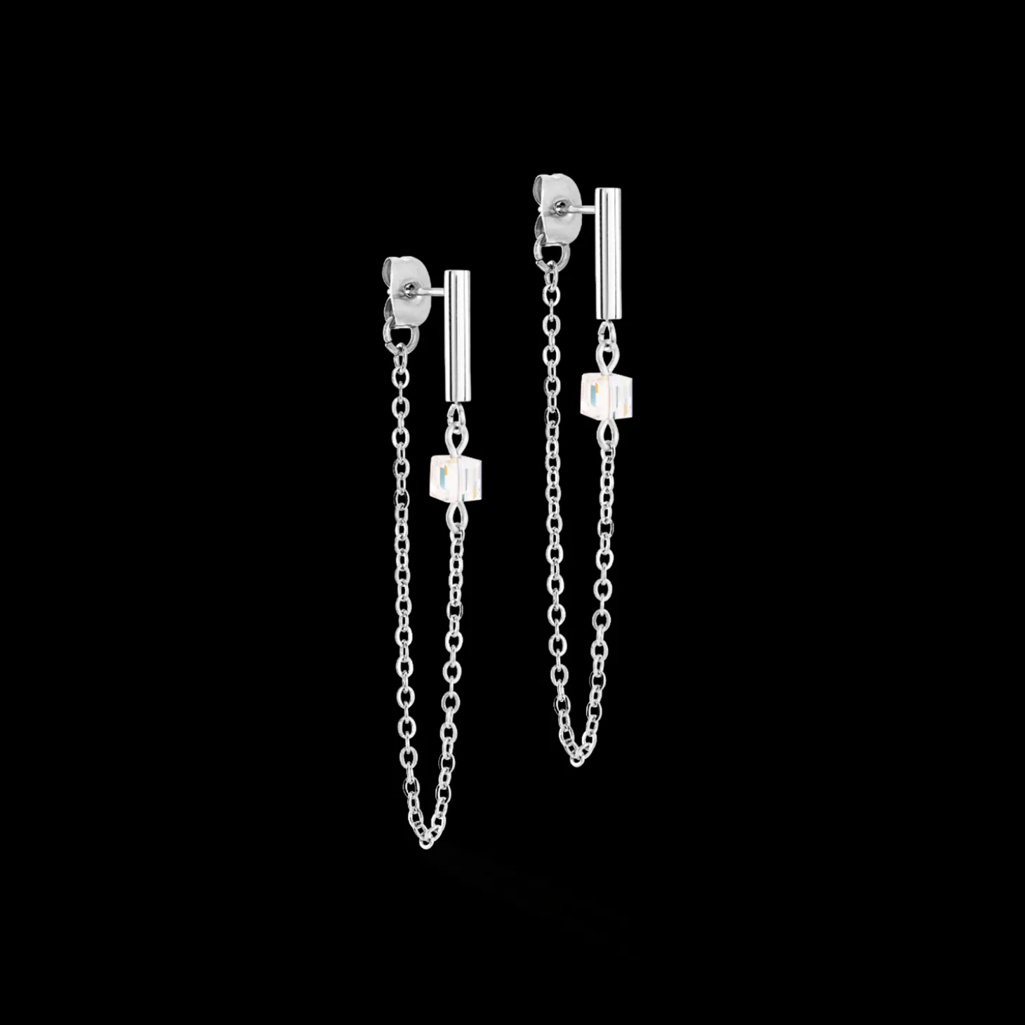 Earrings Mini Cubes & Chain silver-white