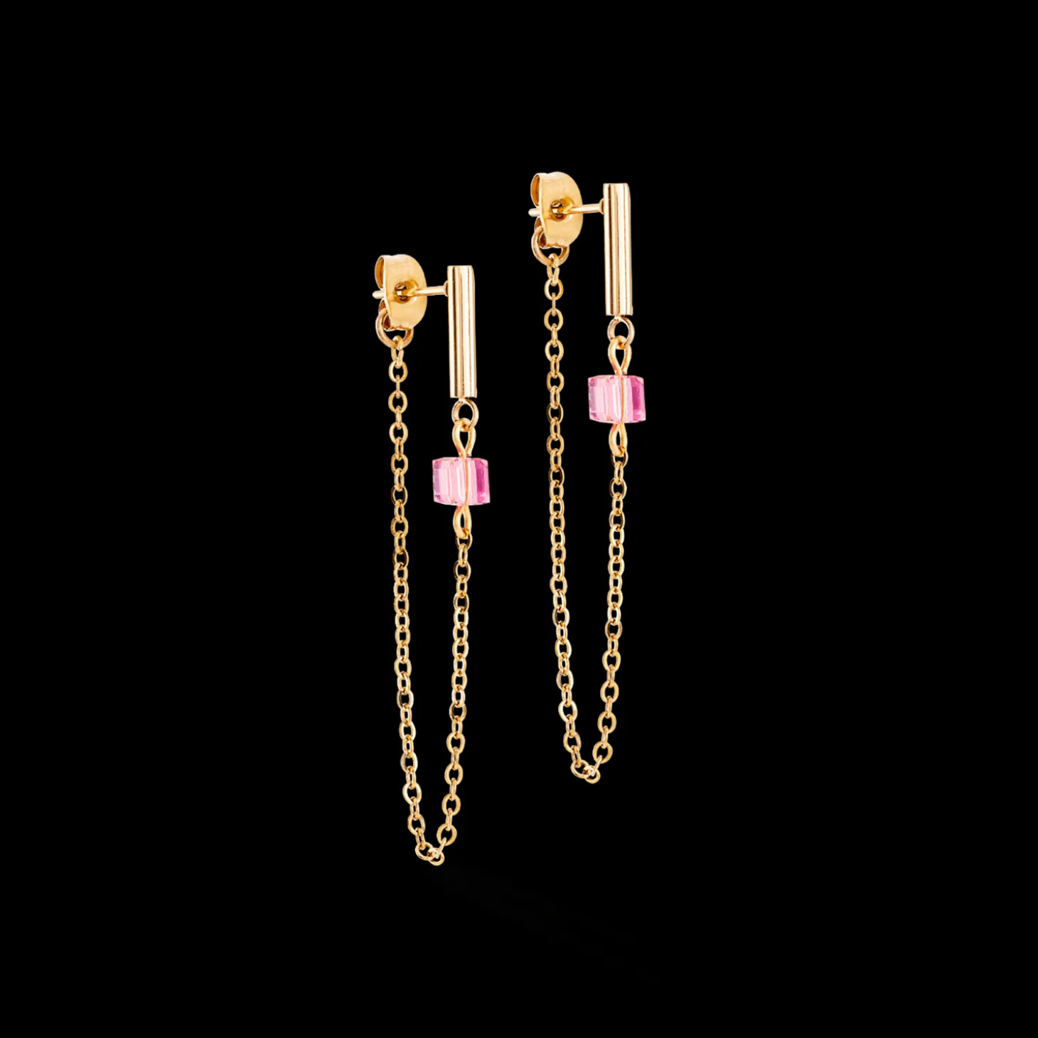 Earrings Mini Cubes & Chain gold-pink