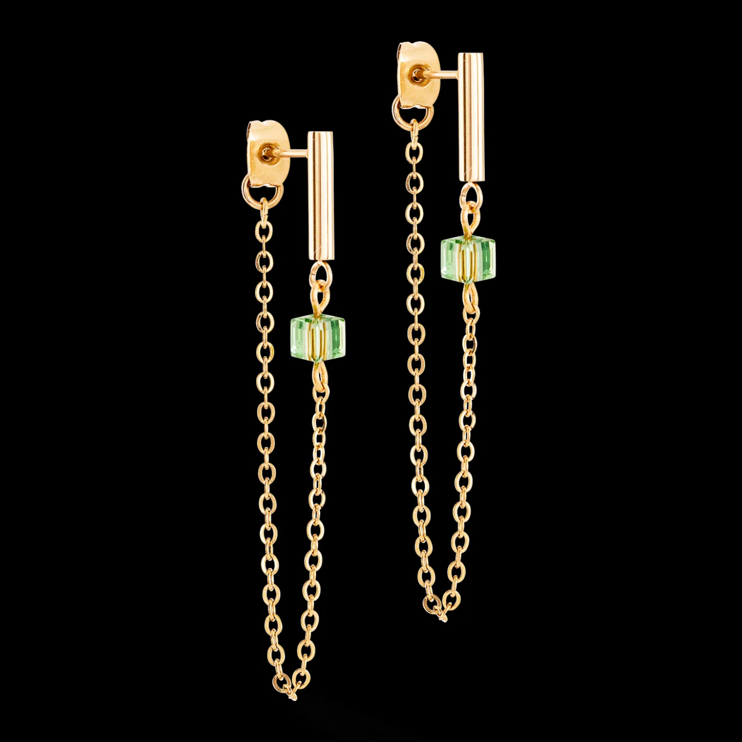 Earrings Mini Cubes & Chain gold-green
