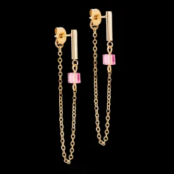 Earrings Mini Cubes & Chain gold-pink