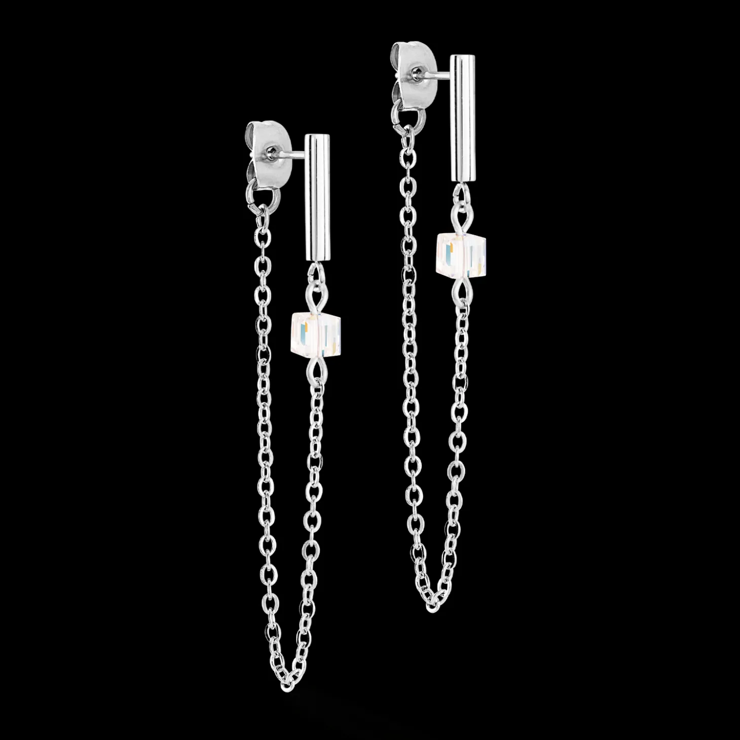 Earrings Mini Cubes & Chain silver-white