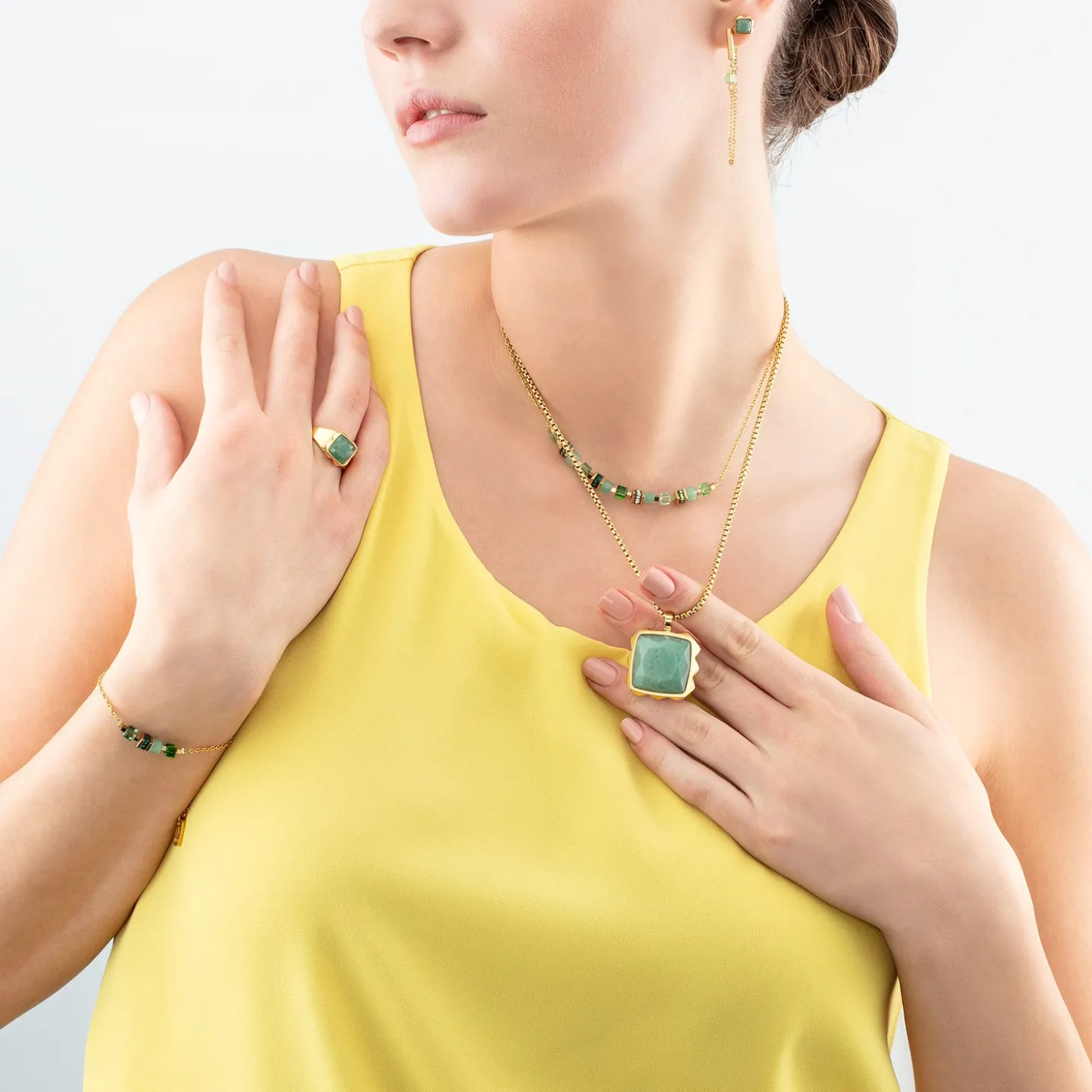 Earrings Mini Cubes & Chain gold-green