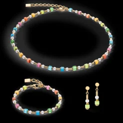 Earrings Mini Cubes & Pearls Mix gold-rainbow