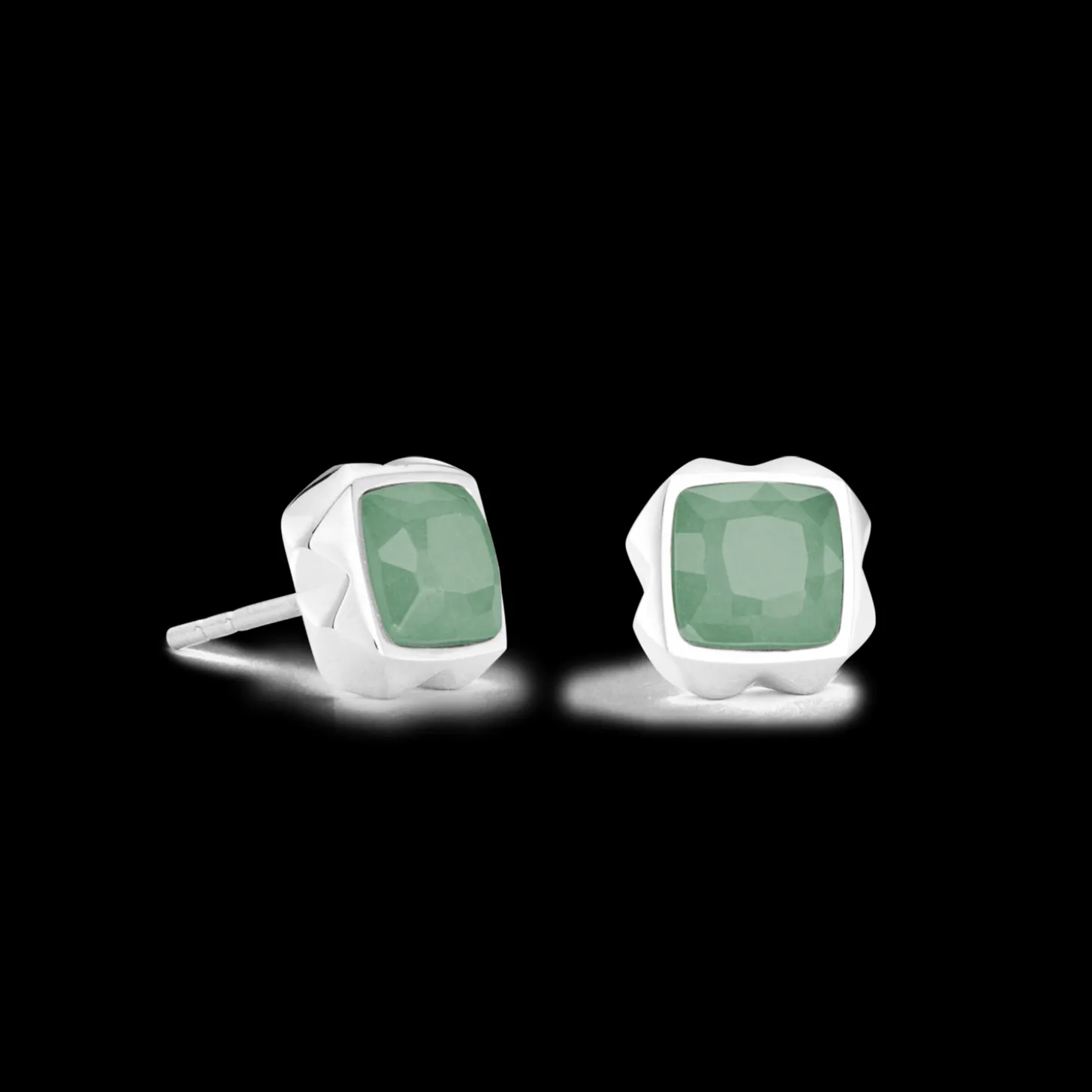 Earrings Spikes Square Aventurine silver-green