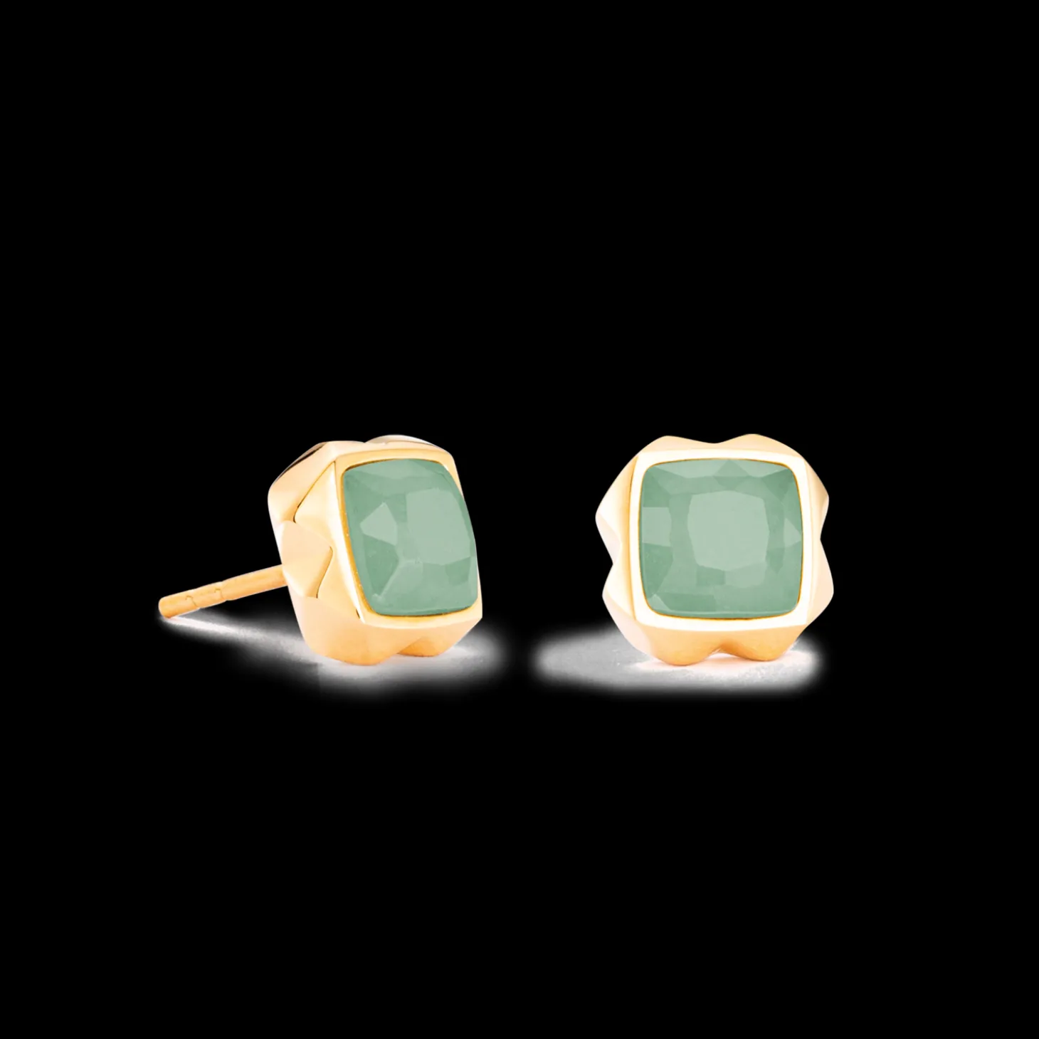 Earrings Spikes Square Aventurine gold-green