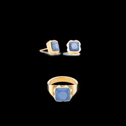 Earrings Spikes Square Aventurine gold-blue