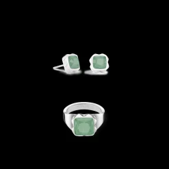Earrings Spikes Square Aventurine silver-green