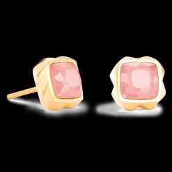 Earrings Spikes Square Rose Quartz gold-pink