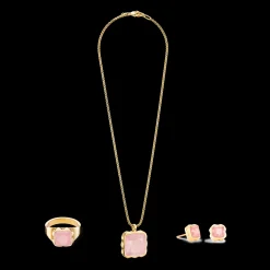 Earrings Spikes Square Rose Quartz gold-pink