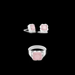 Earrings Spikes Square Rose Quartz silver-pink