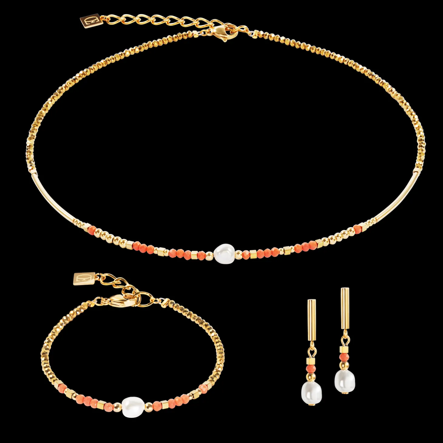 Earrings Sunset Pearl gold-coral