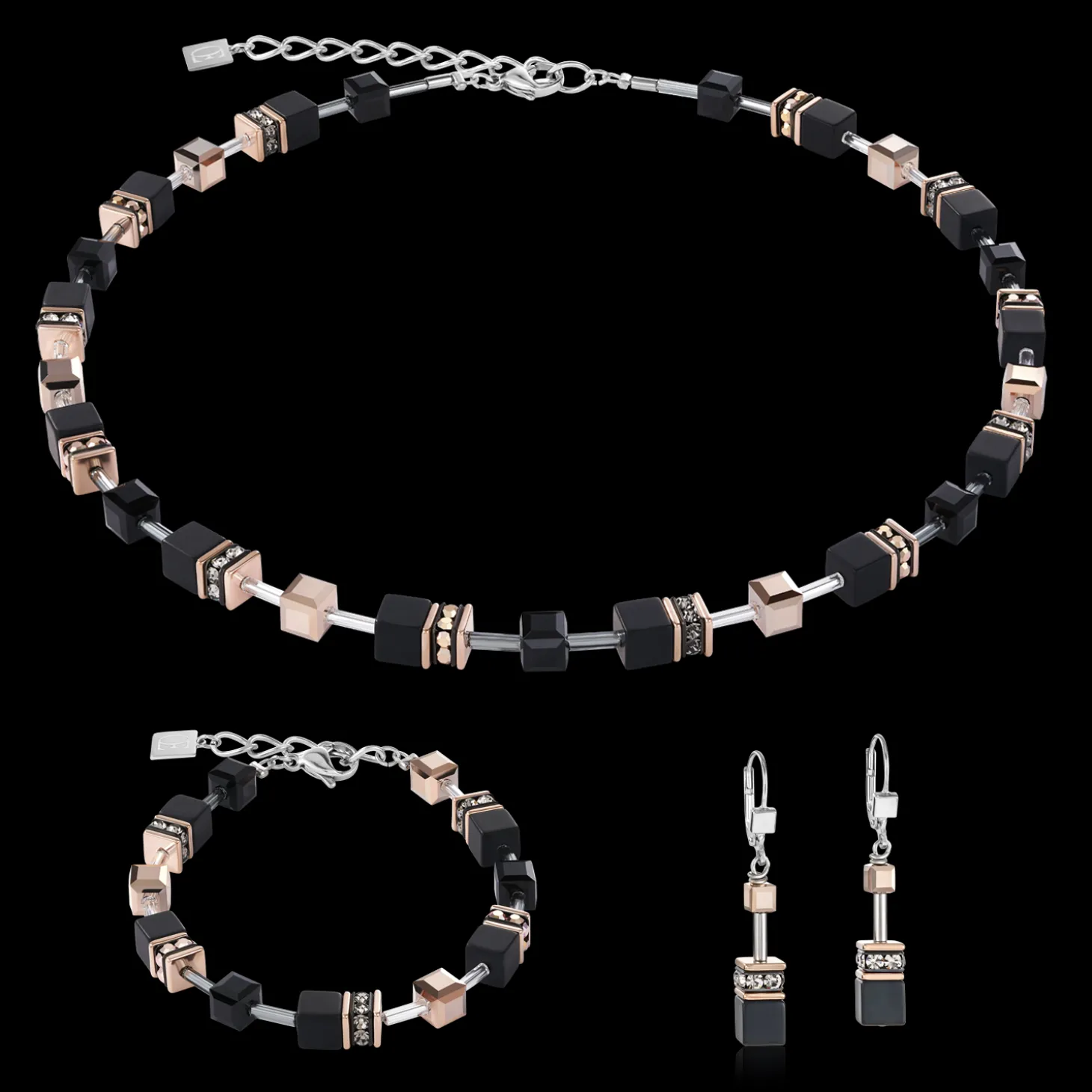 GeoCUBE® Earrings onyx black-rose gold