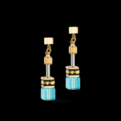 GeoCUBE® Iconic earrings gold turquoise