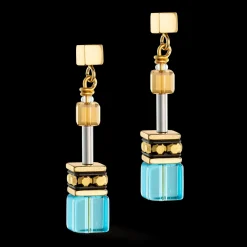 GeoCUBE® Iconic earrings gold turquoise