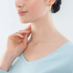 GeoCUBE® Iconic earrings gold turquoise