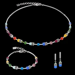 GeoCUBE® Lite Mini Earrings Rainbow silver