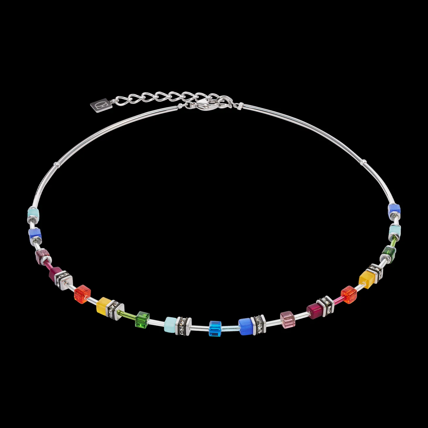 GeoCUBE® Lite Mini Necklace Rainbow silver