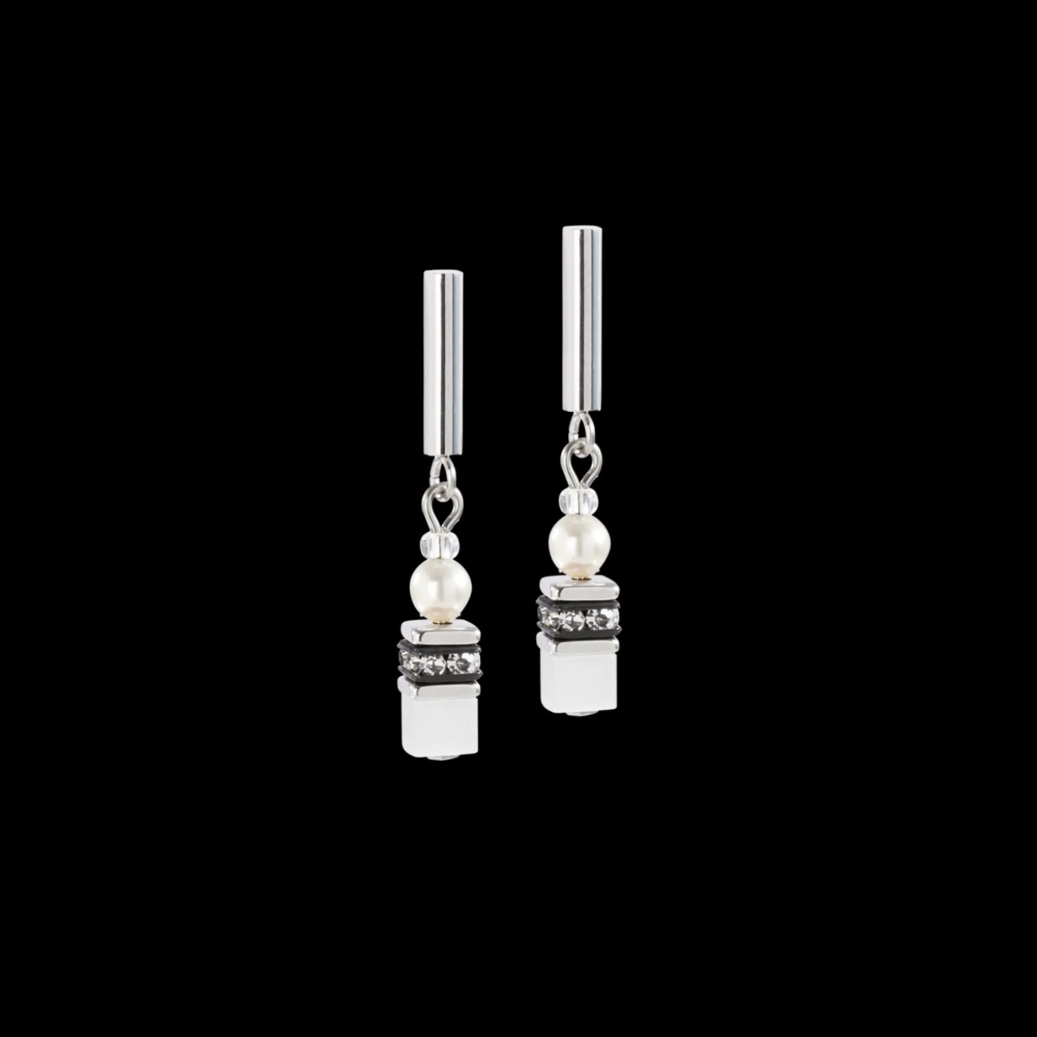 GeoCUBE® Mini Fusion Pearls Earrings silver-white