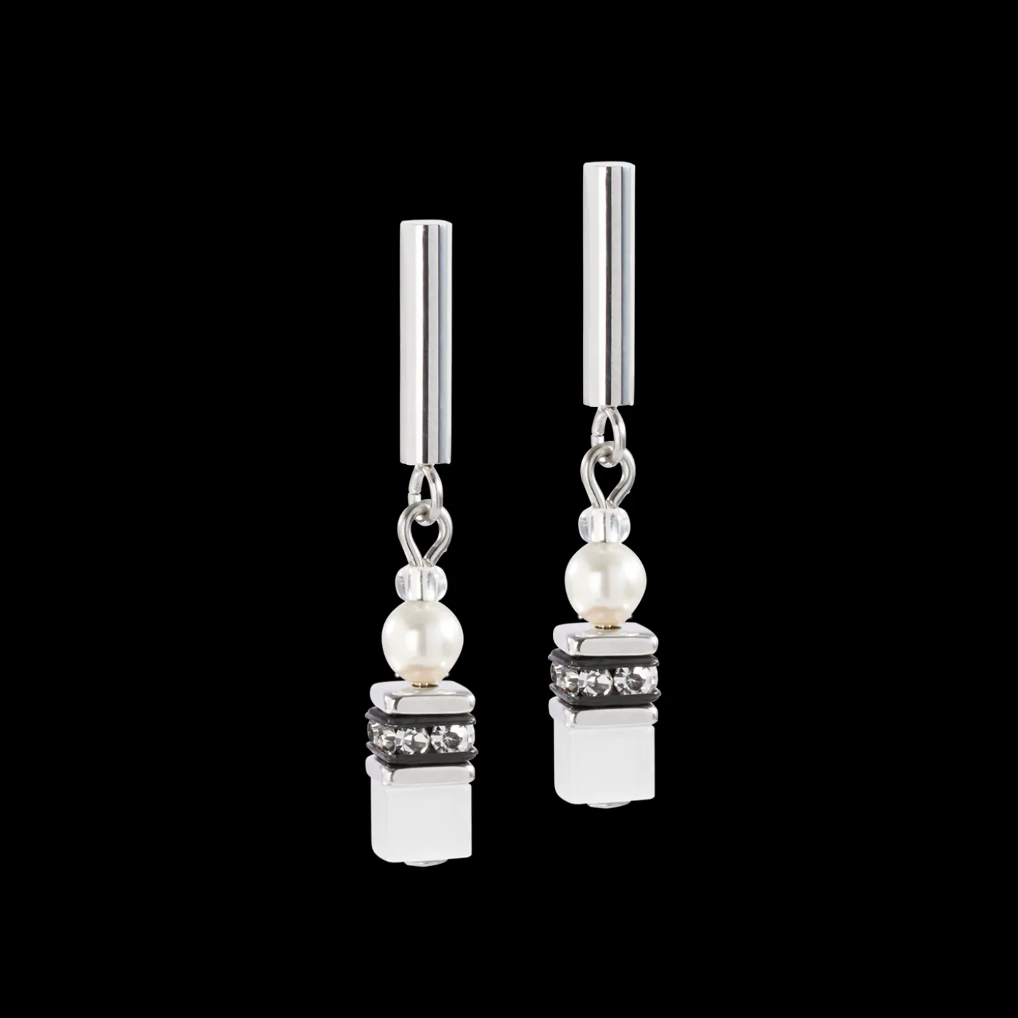 GeoCUBE® Mini Fusion Pearls Earrings silver-white