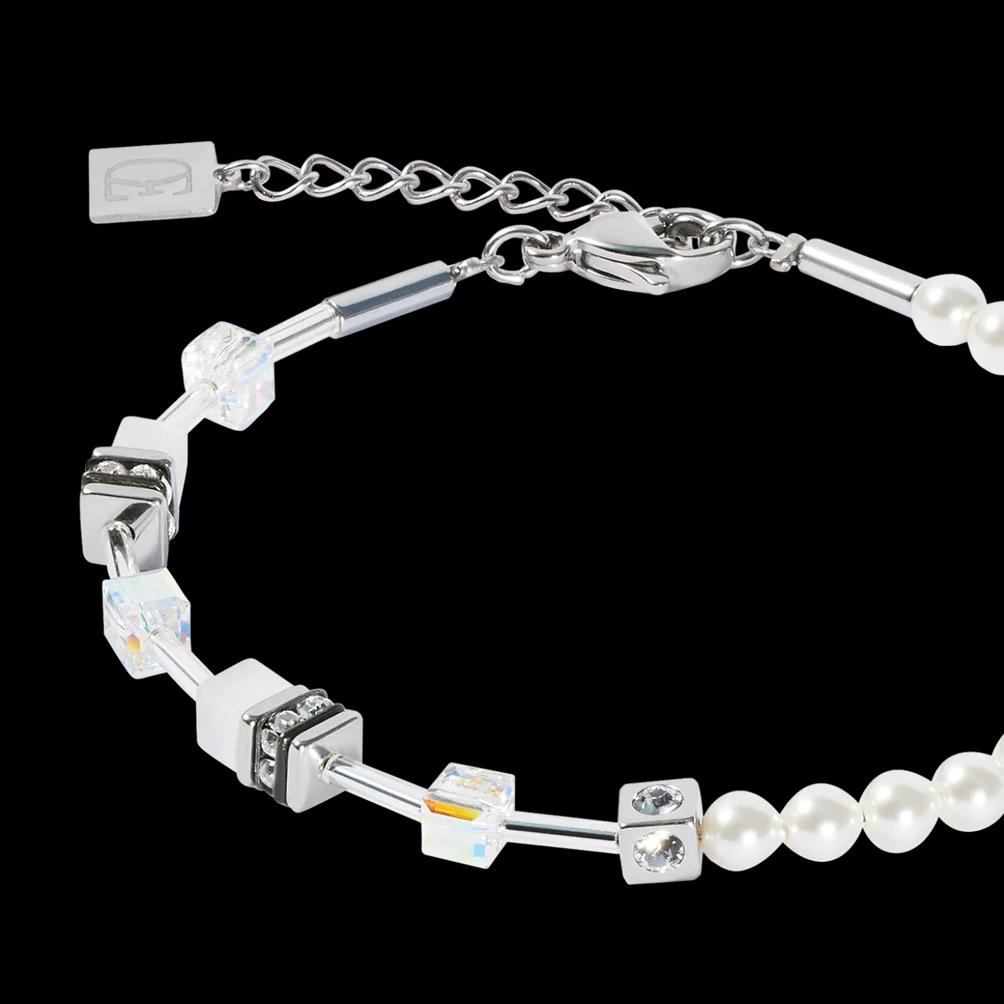 GeoCUBE® Mini Fusion Pearls Bracelet silver-white