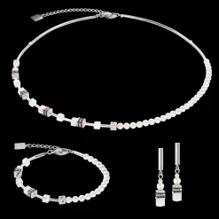 GeoCUBE® Mini Fusion Pearls Earrings silver-white