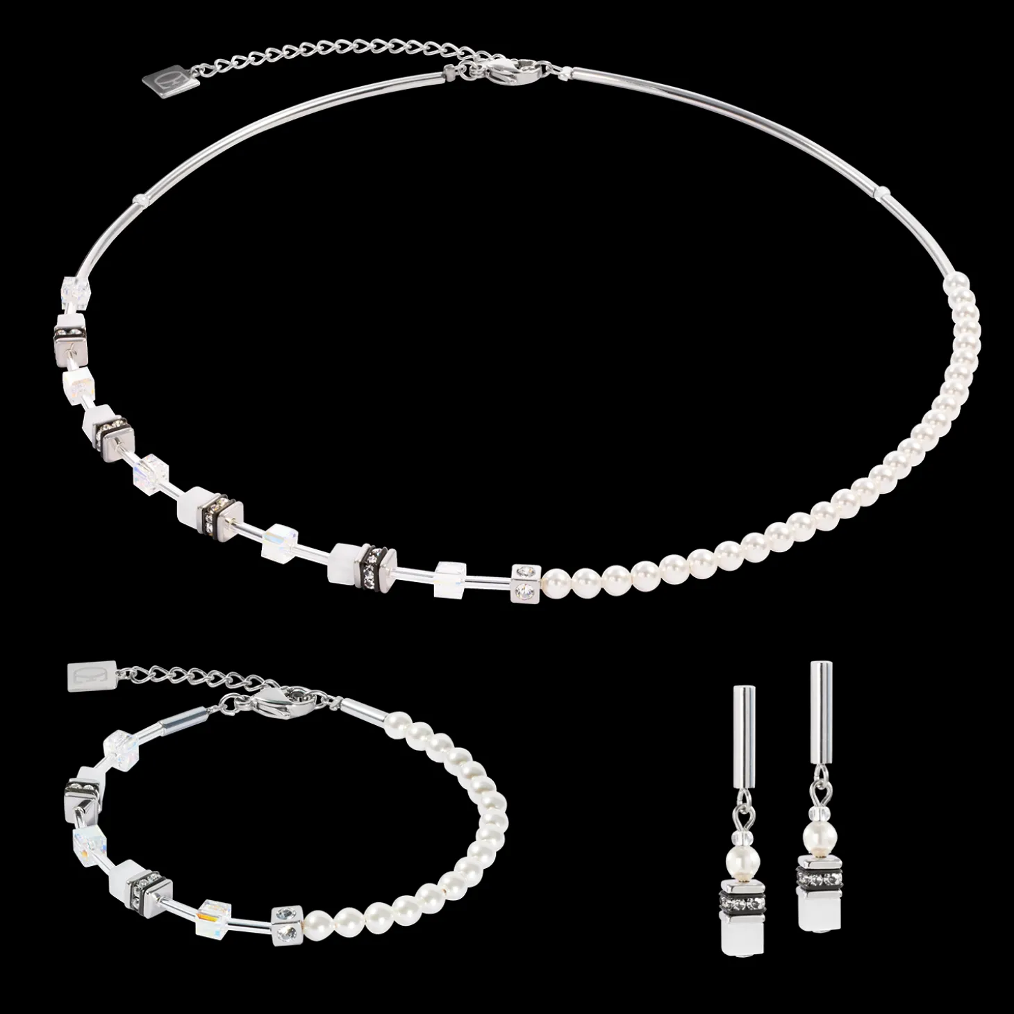 GeoCUBE® Mini Fusion Pearls Earrings silver-white