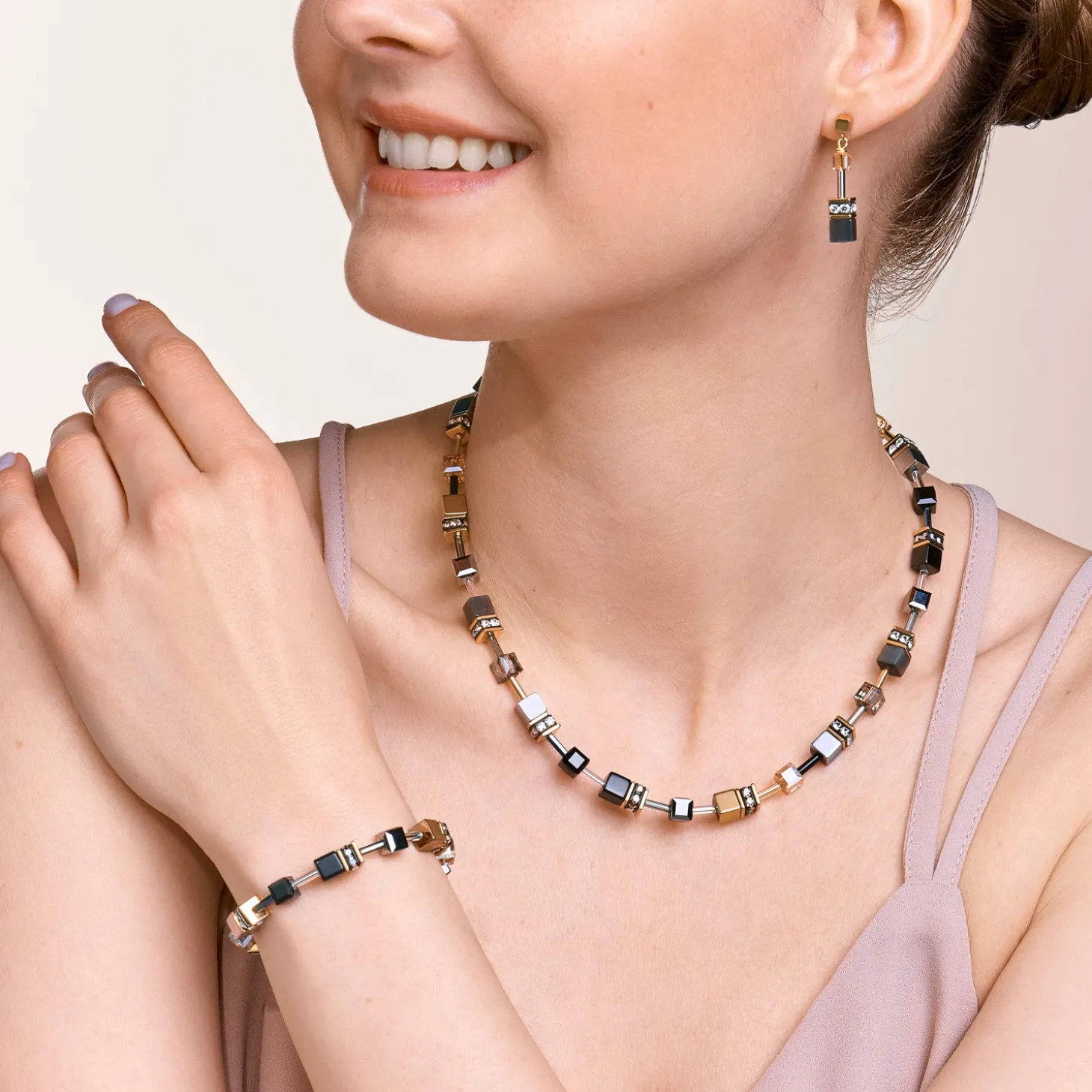 GEOCUBE® Necklace grey-gold