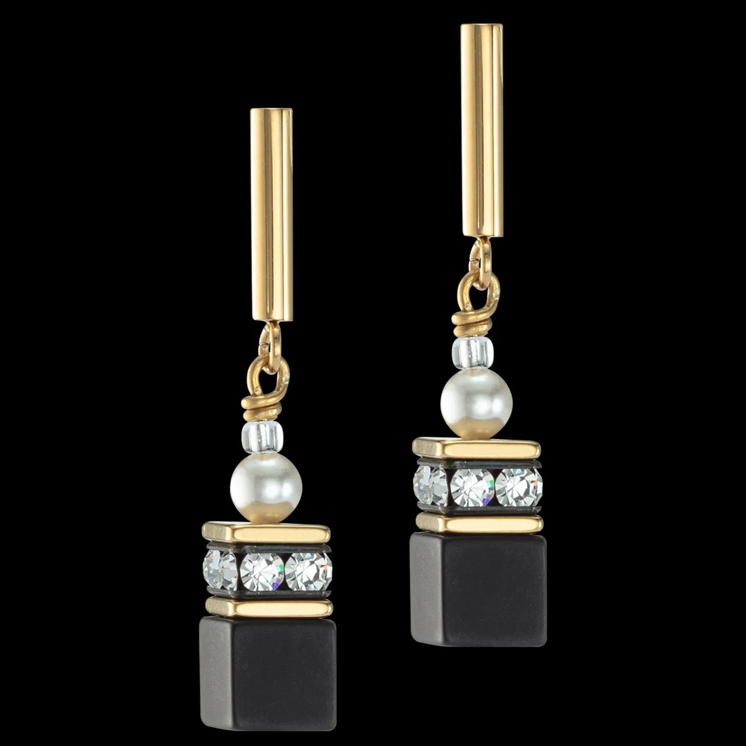 GeoCUBE® Precious Fusion Pearls earrings black-gold