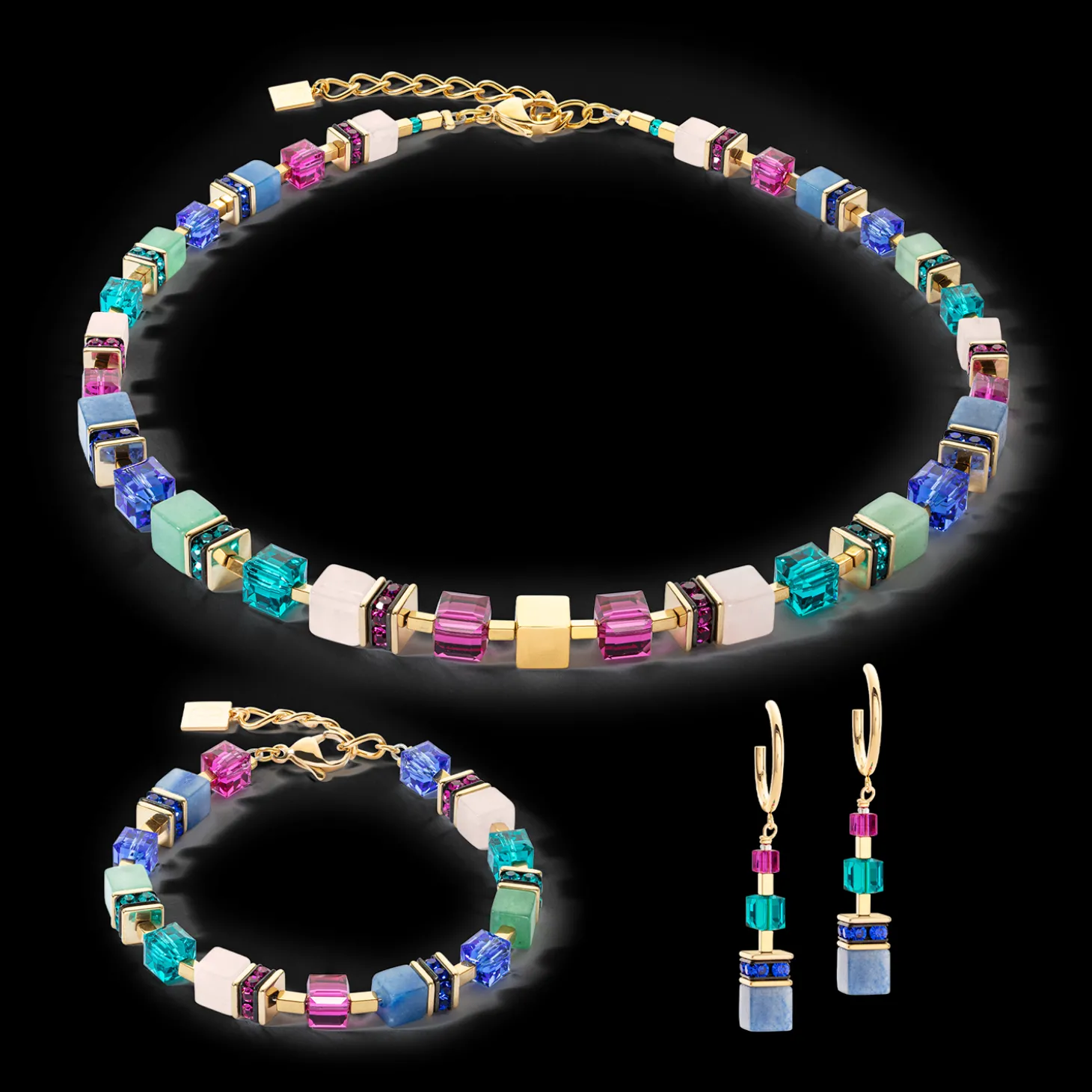 GeoCUBE® Precious Statement earrings gold-multicolour